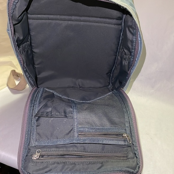 Doughnut Brand 14 inch Backpack, Blue & Purple with Tan Leather Straps - Picture 9 of 16